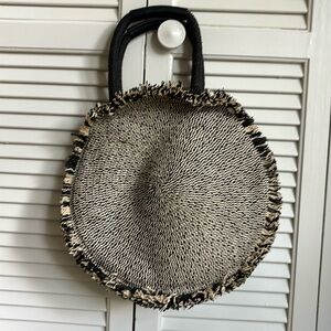 Zara purse- black and cream-black handles – straw